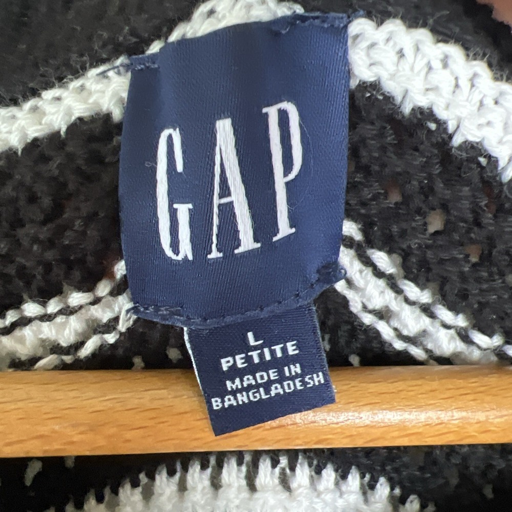 Gap Open Knit Crochet Sweater Dress Sz L Petite Black White Summer‎ Cover Up - Picture 3 of 11